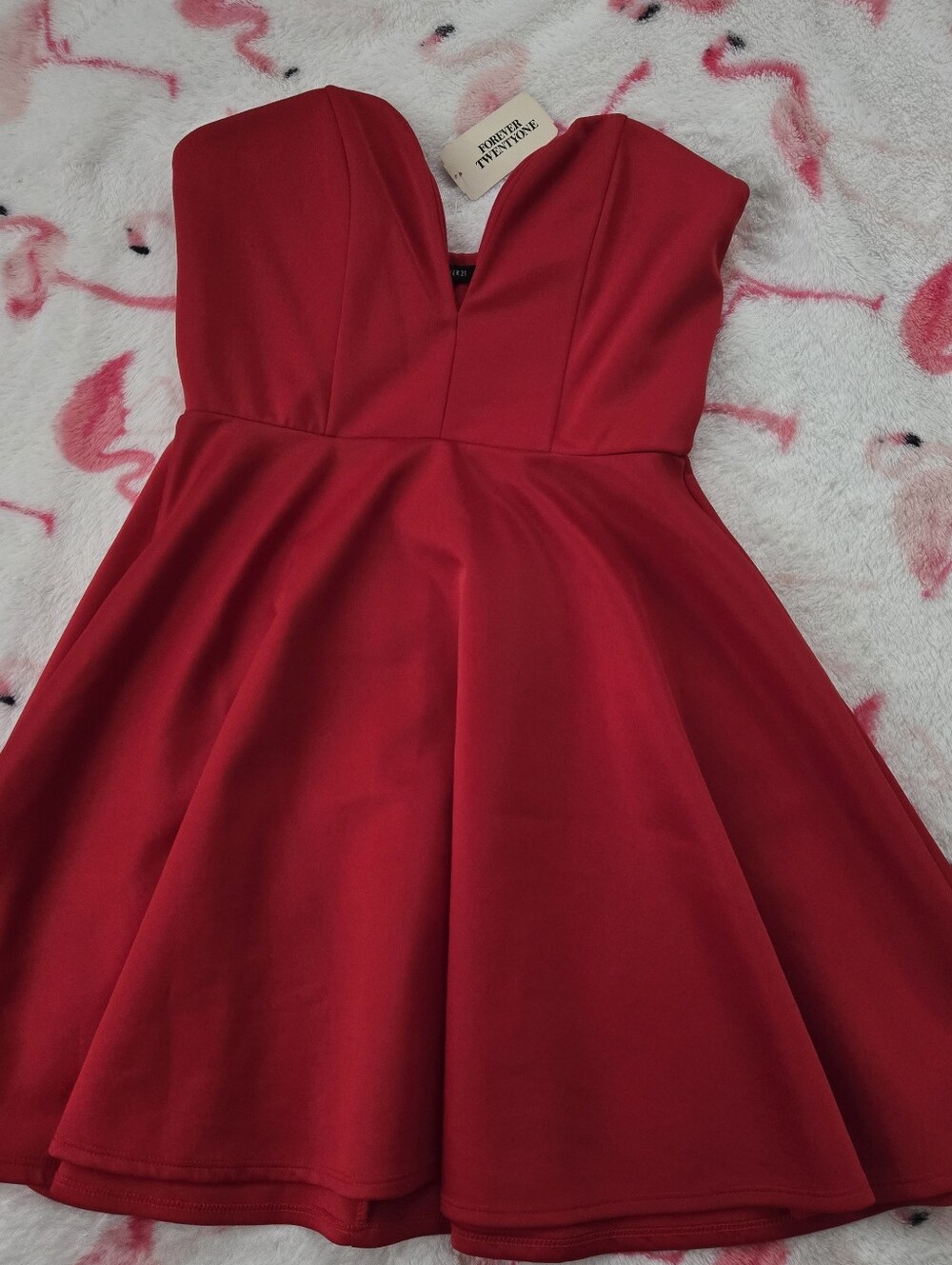 Forever 21 Vintage Red Strapless Sweetheart Flare Dress NWT